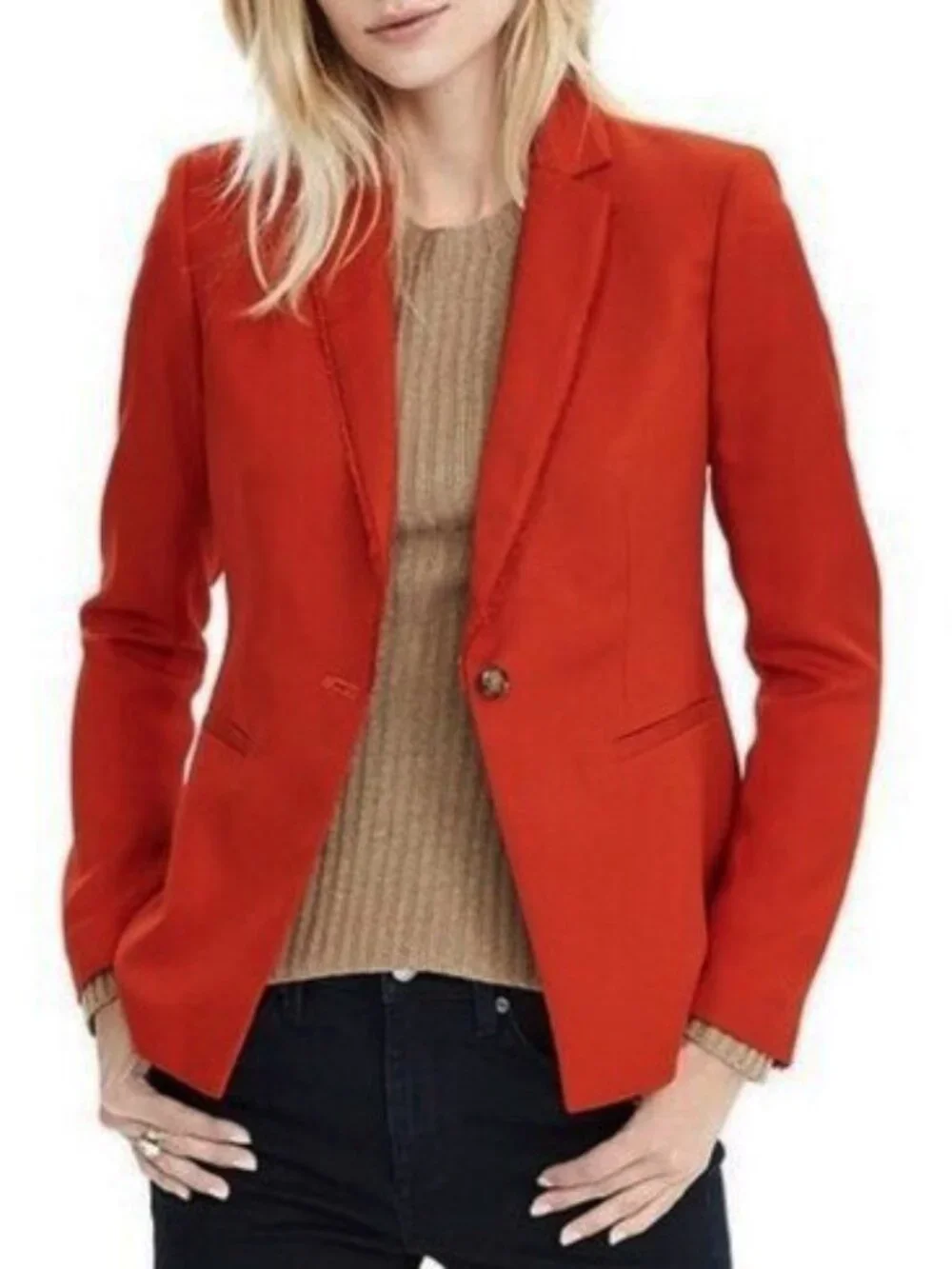 New Banana Republic Fringe Trim Blazer Pumpkin Orange 4, S $168